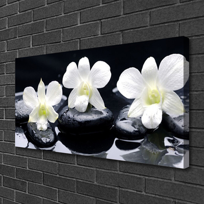 Canvas print Flower stones floral white black