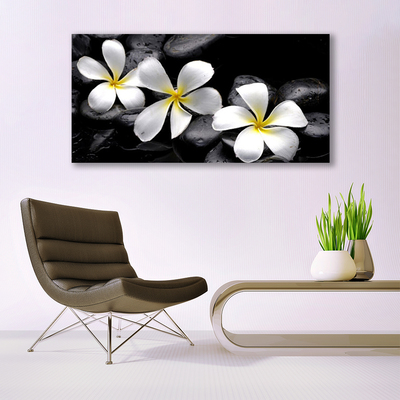 Canvas print Flower stones floral white black