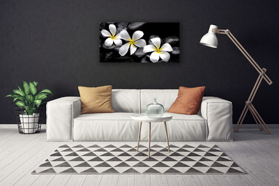 Canvas print Flower stones floral white black