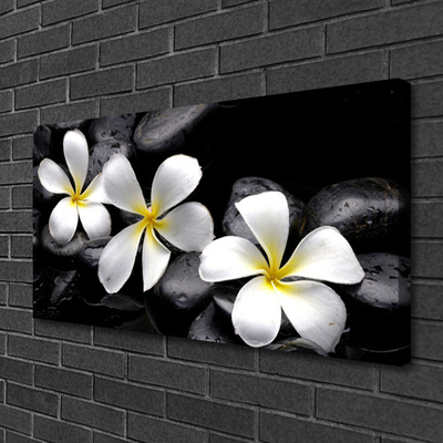 Canvas print Flower stones floral white black