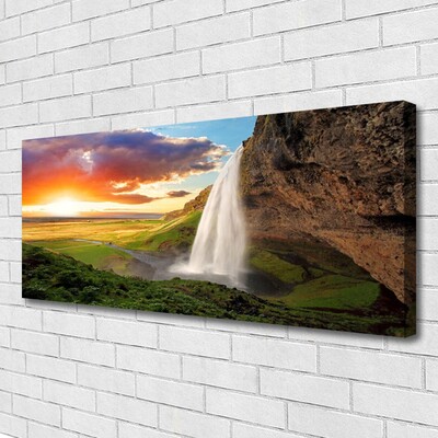 Canvas print Mountain waterfall nature grey white green