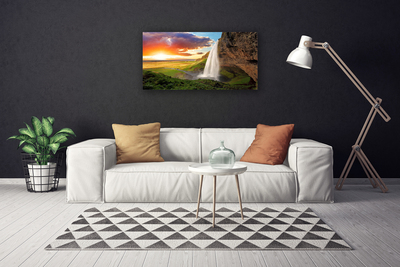 Canvas print Mountain waterfall nature grey white green