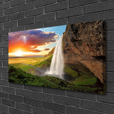 Canvas print Mountain waterfall nature grey white green