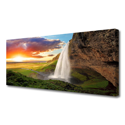 Canvas print Mountain waterfall nature grey white green