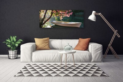 Canvas print Boat tree landscape white blue brown green