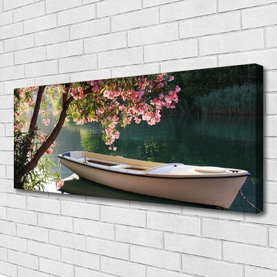 Canvas print Boat tree landscape white blue brown green