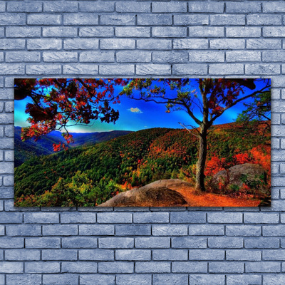 Canvas print Mountain forest nature brown orange green
