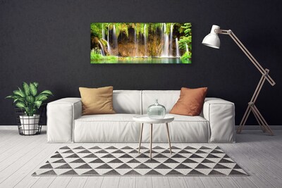 Canvas print Waterfall nature brown green blue white