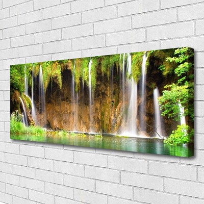 Canvas print Waterfall nature brown green blue white