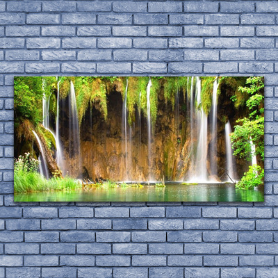 Canvas print Waterfall nature brown green blue white