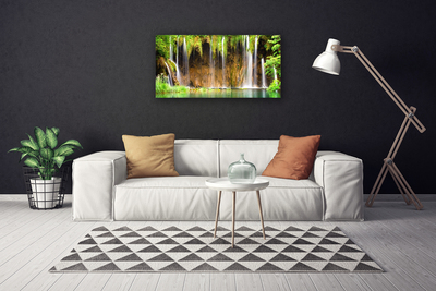 Canvas print Waterfall nature brown green blue white