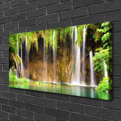 Canvas print Waterfall nature brown green blue white