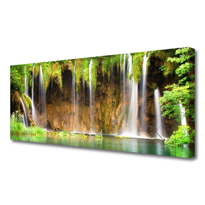 Canvas print Waterfall nature brown green blue white