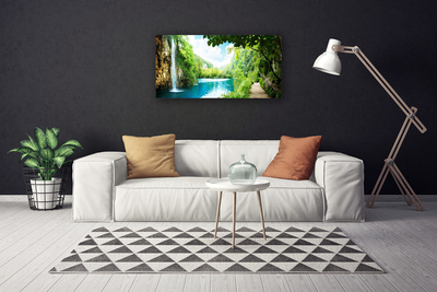 Canvas print Waterfall lake trees nature white blue brown green