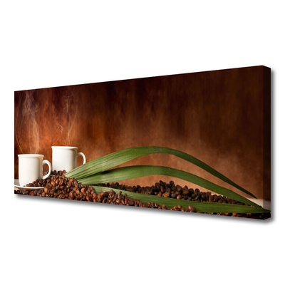 Canvas print Cups coffee beans kitchen white brown