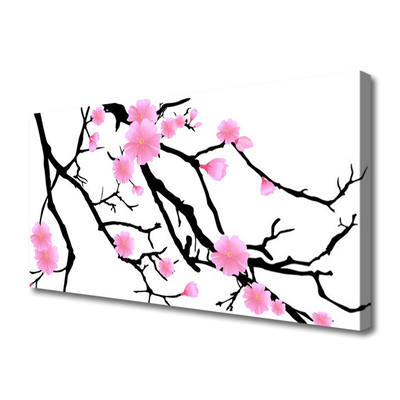 Canvas print Branches flowers art brown pink