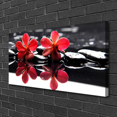 Canvas print Flower stones floral red black