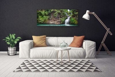 Canvas print Waterfall rock nature white blue grey green