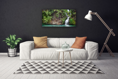 Canvas print Waterfall rock nature white blue grey green