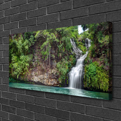 Canvas print Waterfall rock nature white blue grey green