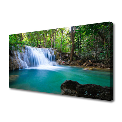 Canvas print Waterfall lake forest nature blue brown white green