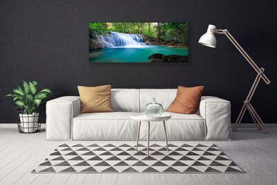 Canvas print Waterfall lake forest nature blue brown white green