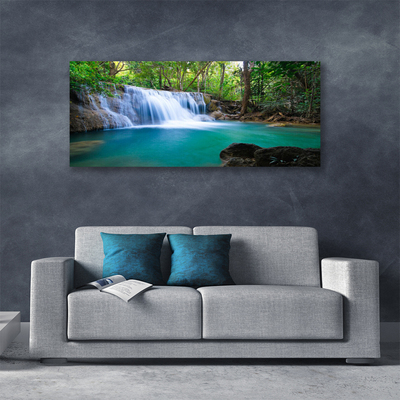 Canvas print Waterfall lake forest nature blue brown white green