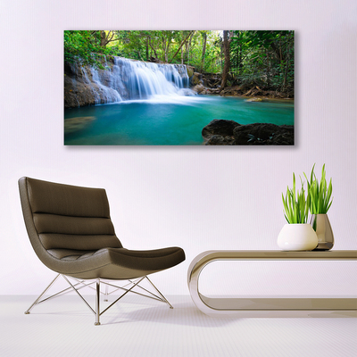 Canvas print Waterfall lake forest nature blue brown white green