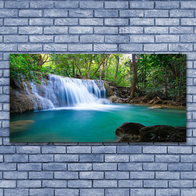 Canvas print Waterfall lake forest nature blue brown white green