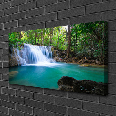 Canvas print Waterfall lake forest nature blue brown white green