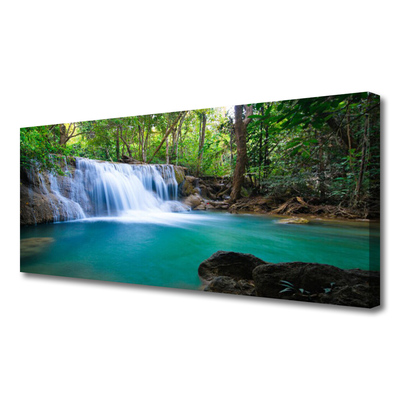 Canvas print Waterfall lake forest nature blue brown white green
