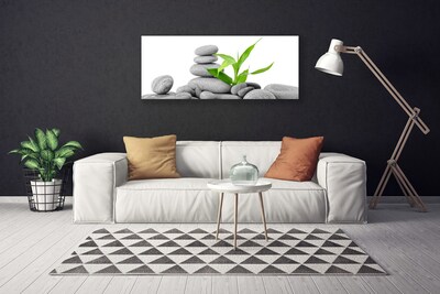 Canvas print Stones leaves art grey green