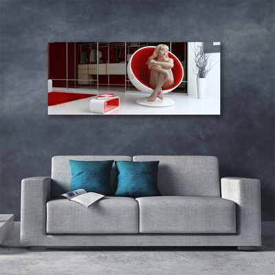 Canvas print Peace woman people red white beige grey