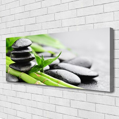 Canvas print Bamboo tube stones floral green black