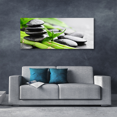 Canvas print Bamboo tube stones floral green black