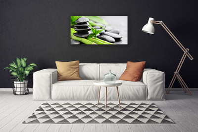 Canvas print Bamboo tube stones floral green black