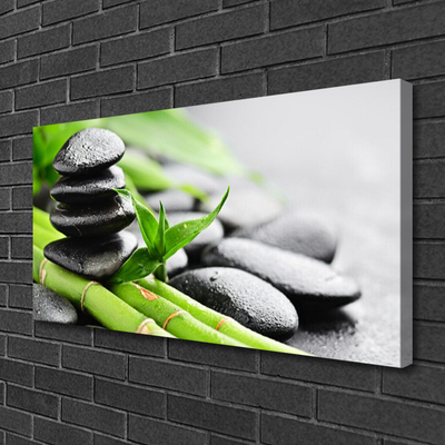 Canvas print Bamboo tube stones floral green black