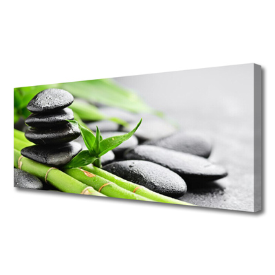 Canvas print Bamboo tube stones floral green black