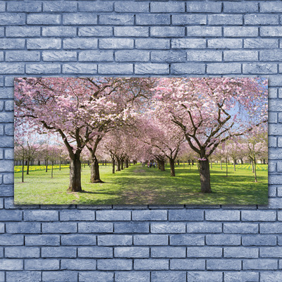 Canvas print Footpath trees nature brown green pink