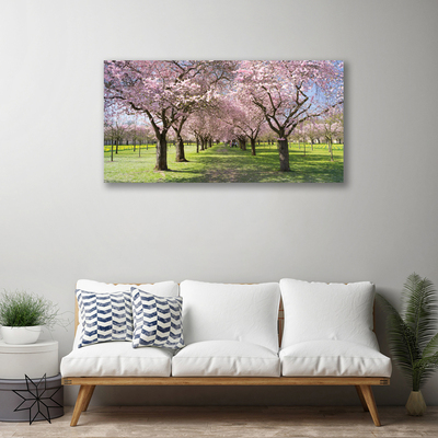 Canvas print Footpath trees nature brown green pink