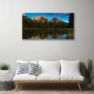Canvas print Forest lake landscape green blue