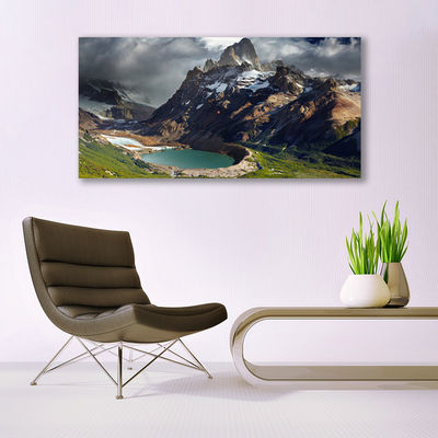 Canvas print Mountain bay landscape brown green grey