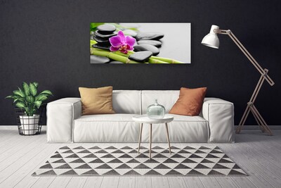 Canvas Wall art Bamboo tube flower stones art green pink black