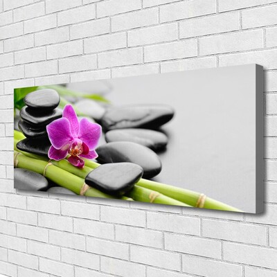 Canvas Wall art Bamboo tube flower stones art green pink black