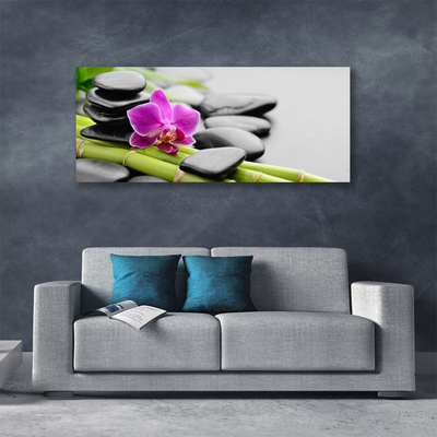 Canvas Wall art Bamboo tube flower stones art green pink black