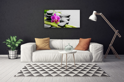 Canvas Wall art Bamboo tube flower stones art green pink black