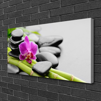 Canvas Wall art Bamboo tube flower stones art green pink black