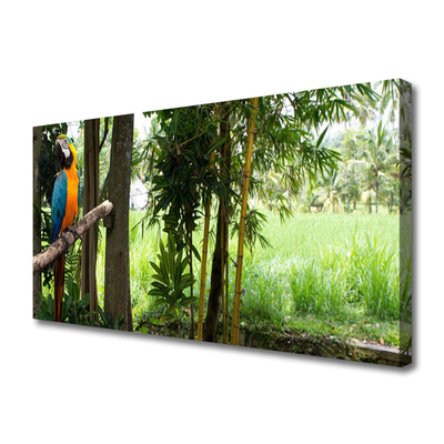 Canvas Wall art Parrot trees nature blue yellow brown green