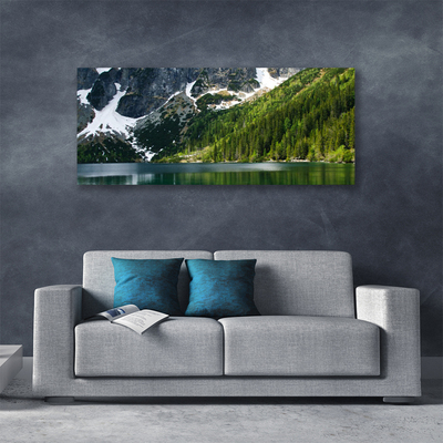 Canvas Wall art Lake forest mountains landscape grey white green