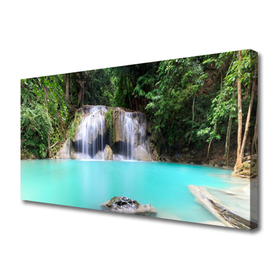 Canvas Wall art Waterfall lake nature blue white grey green